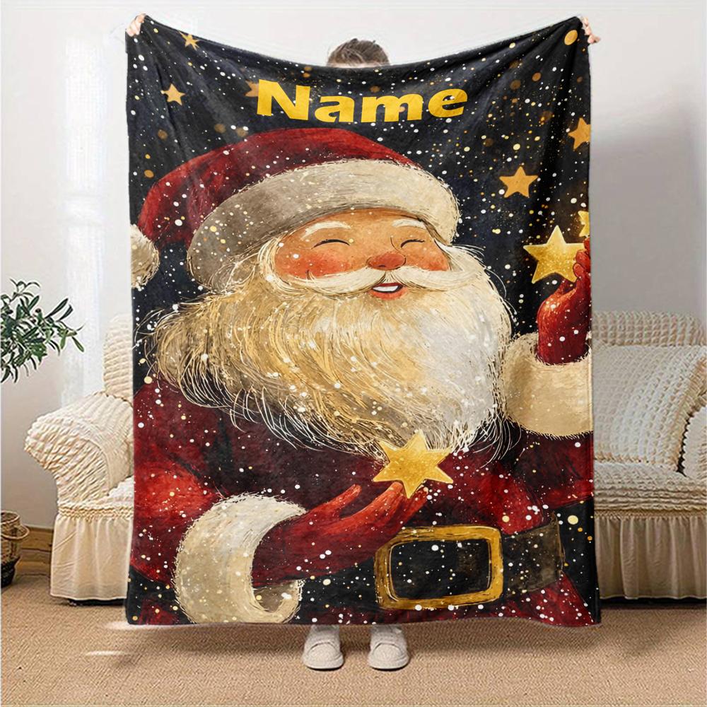 Custom Name Christmas Santa Claus Theme Printed Blanket - Perfect for Couch, Bed, Travel & Outdoor Use | Machine Washable, Cozy & Durable.