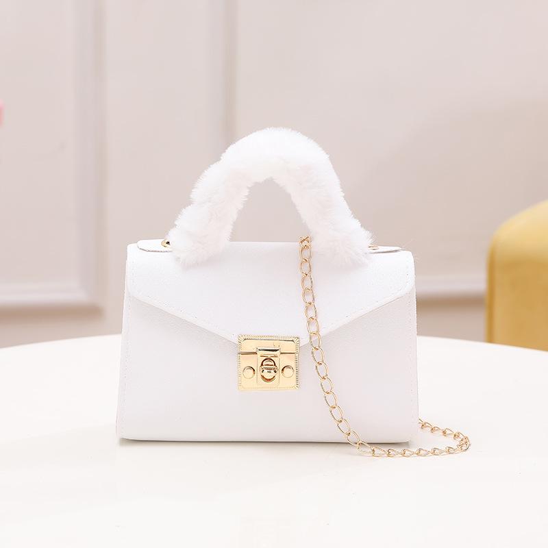 

Plush wrist autumn and winter Korean version solid color plain weave lock chain portable small square bag single shoulder crossbody mobile phone bag белый