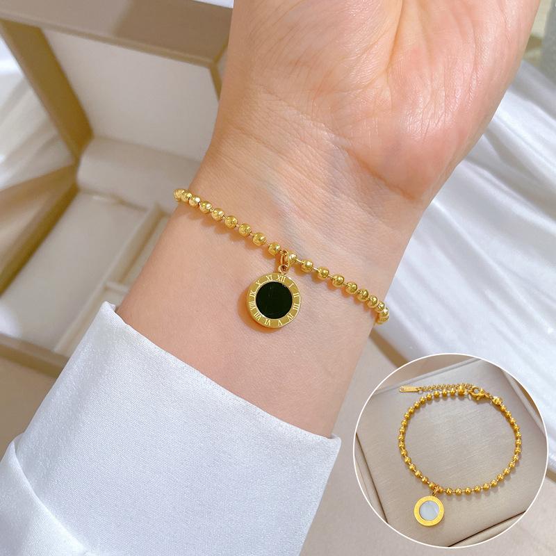 Titanium Steel Dongmen Personality Temperament Mori Cold Wind Roman Round Bead Bracelet Female Retro