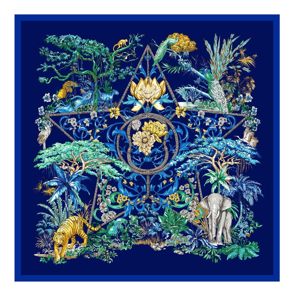 POBING Silk Scarf Women Large Shawls Foreast Tiger Print Stoles Square Bandana Luxury Kerchief Hijab Scarf Female Foulards 130CM