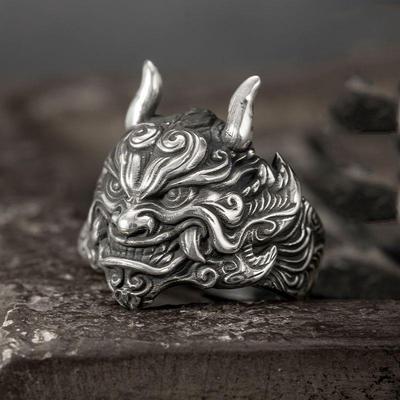 Bague Tendance Domineering Mahakala Bouche Vivante Bague Simple Rétro pour Homme