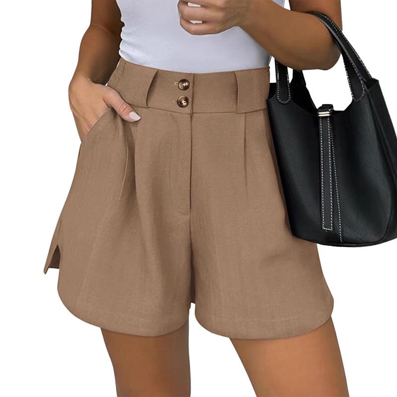 High Waist Summer Women's Casual Solid Color Suit Shorts with Pockets