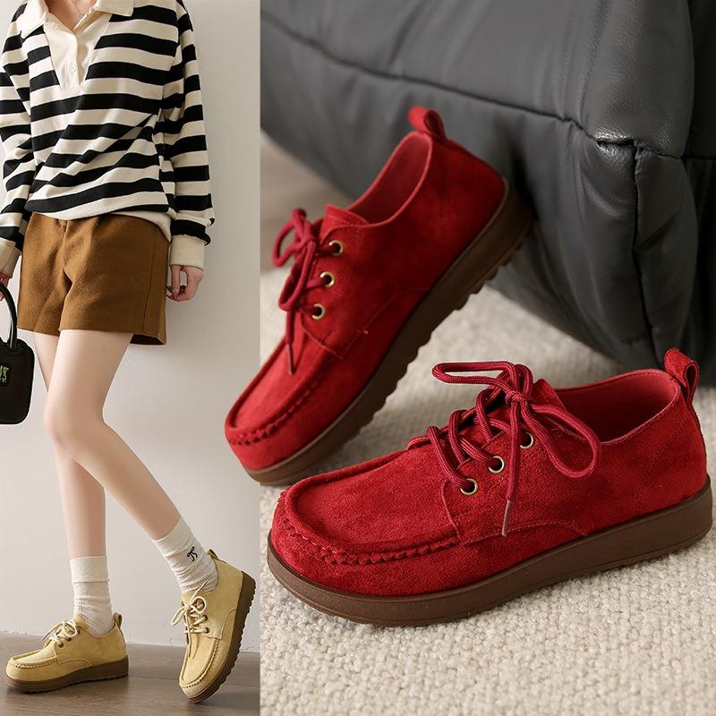 Flat-soled single shoes women's spring new retro versatile soft-soled shoes lace-up casual Doudou shoes