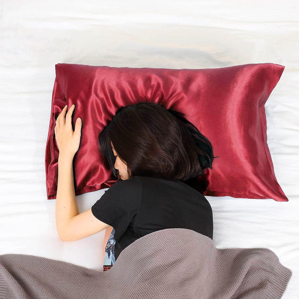 uxcell Pillowcase Satin Weave Envelope Style Cooling Cool to the Touch Pillowcase Set of 2 Pillowcases Plain Odor Resistant Wine Red 50x75cm