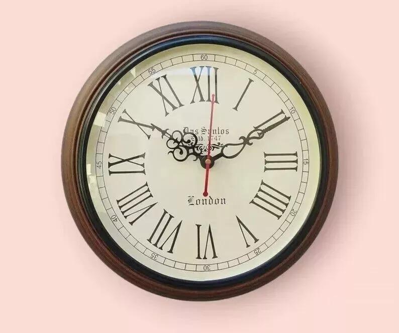 Handmade Wooden Wall Clock 12 Inch Nautical Deep Glass Vintage Stayle Roman