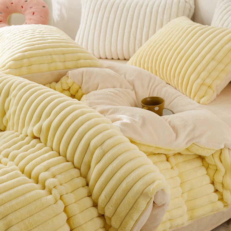 4ks Vertikální králičí fleece Zimní Baby Fleece prostěradlo Povlak na polštář Zahuštěné teplé povlečení