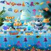 Under The Sea Party Decorations Tablecloth, 3Pcs Disposable Underwater Sea Life Blue Ocean Theme Birthday Baby Shower Tablecover Supplies, 86in x