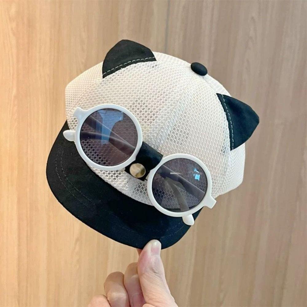 Breathable Children's Hat with Sunglasses Cat Ear Infant Sun Hat Thin Kids Baseball Cap  Running