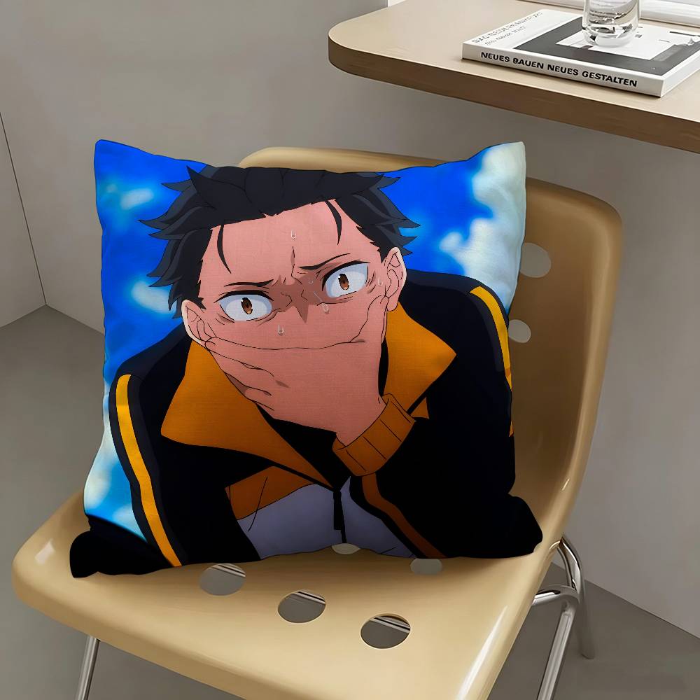 1pc Anime Cartoon S-ubaru N-atsuki Pillow Case Fashion Square Pillowcase Bedroom Sofa Room Ins Decoration Leisure