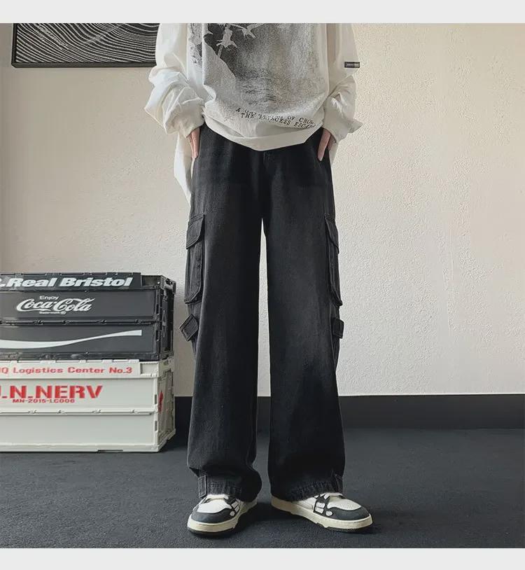 Men's American Retro Wide-Leg Jeans with Zipper Slit - Niche Design for Autumn/Winter
