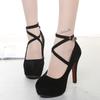 New High Heels, Thin Heels, Single Shoes, Nightclub Round Head Shoes, Cross-strap Shoes.