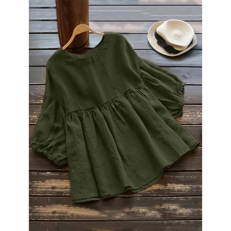 BITCED Women's Fashion Casual Solid Color Print O-Neck Long Sleeve Blouses & Shirts