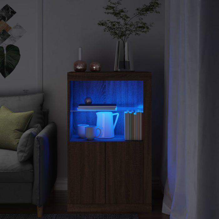 VidaXL Sideboard with LED Lights, Storage Cabinet with Glass Shelf, Interior Living Room Buffet, Modern, 836629