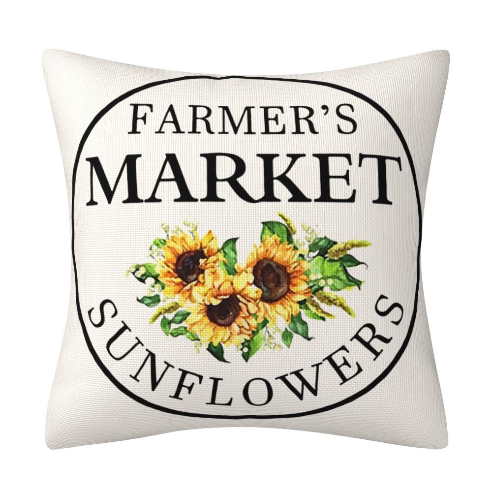 New Spring and Summer Sunflower Truck Pillow Cushion Pillow Case Black and White Plaid Linen Pillow Case