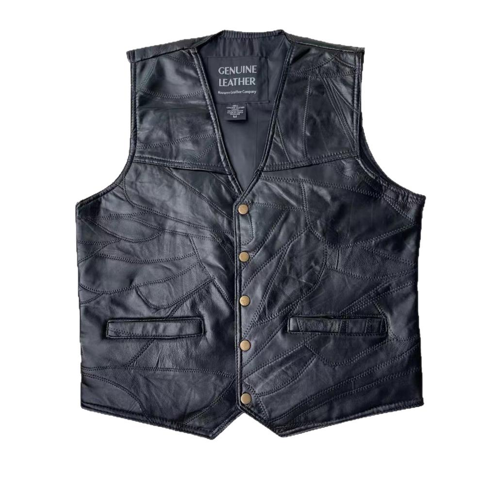 Classic vest, leather vest, men's suit vest, middle-aged and elderly spring, autumn and winter windproof leather vest