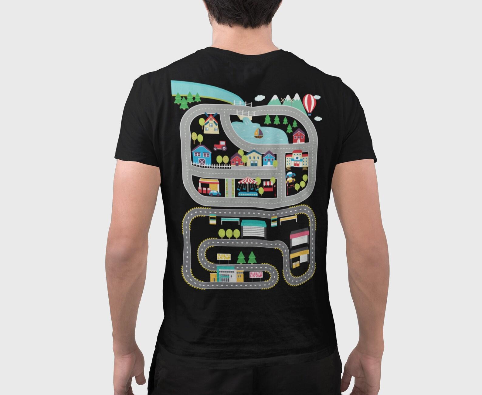 Play Cars On Dad s Back Mat Road Car Race Track T-Shirt, Dad Mom Father s Day Family Gift, Playmat Massage TShirt, Daddy s Birthday Present, 140