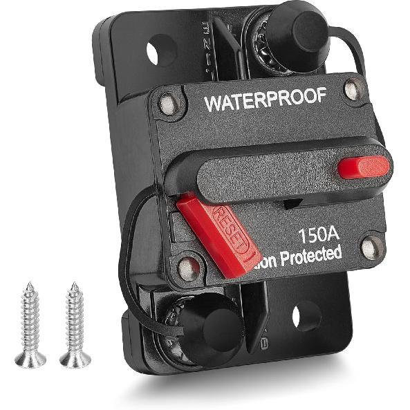 RED WOLF 150A Amp Marine Circuit Breaker Fuse Holder with Manual Reset Waterproof 12V- 48V DC for Boat Trolling Motor Marine ATV Trailer Vehicles