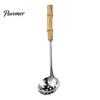 Heat Resistant Bamboo Handle Spoons Stainless Steel Hot Pot Spoon/Colander, Handles Comfortable Grip Soup Spoon, Easy Cleaning Mirror Polished Serving