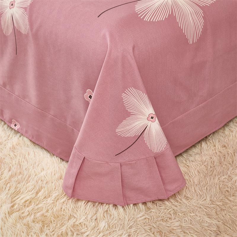White Flower Printed Bed Sheet Set Simple Pink Cotton bedspread Thickened Bedding Set Luxury Soft Flat Sheet with Pillowcases
