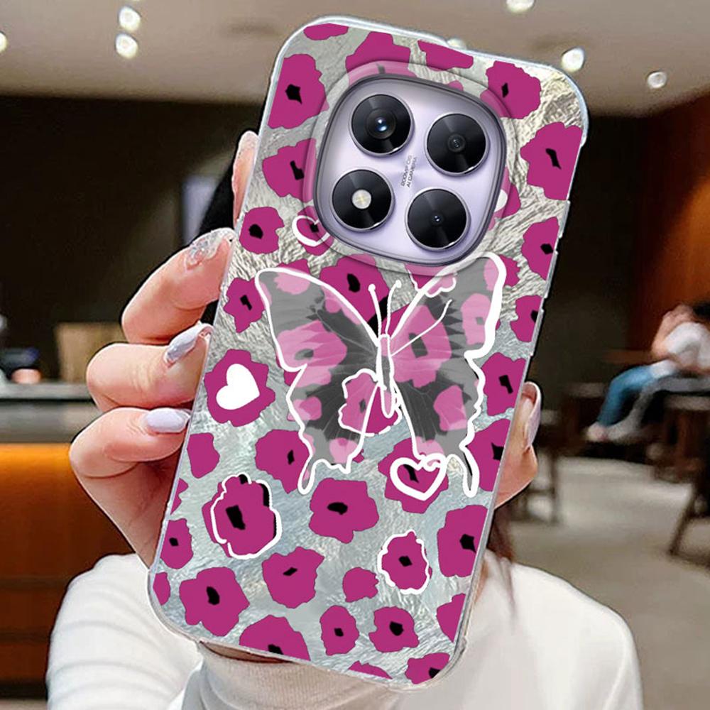 Colorful Gradient Purple Butterfly Leopard Print For Xiaomi Redmi Note 14 Pro 5G Phone Cases Cover Soft Silicone Bumper Hard PC Back Cover