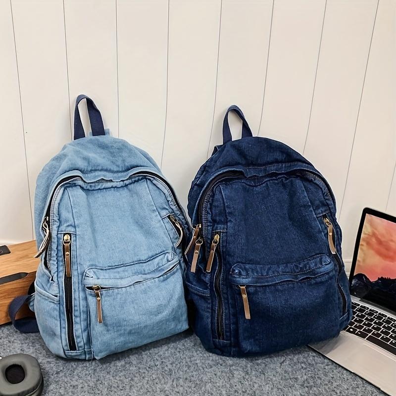 Fashionable Denim Canvas Backpack for Women Adjustable Straps Resistant Zip Closure Ideal for Students Relaxed Style Travel Backpack Commuting Style