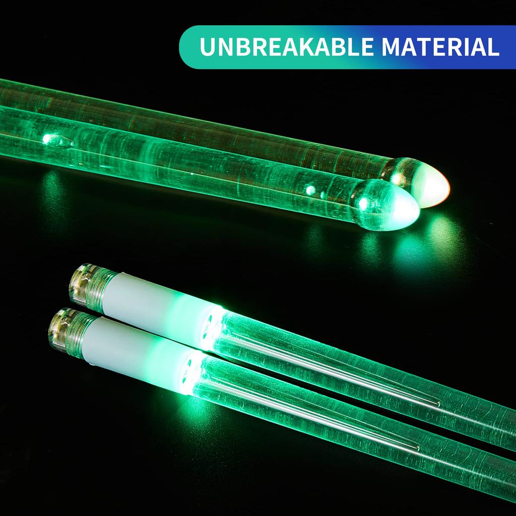 Illuminated Drumsticks (USB Charging), LED Light Sticks, with Bag, Light-Up Drumsticks (15 Colors, Pair of 2, Rechargeable)