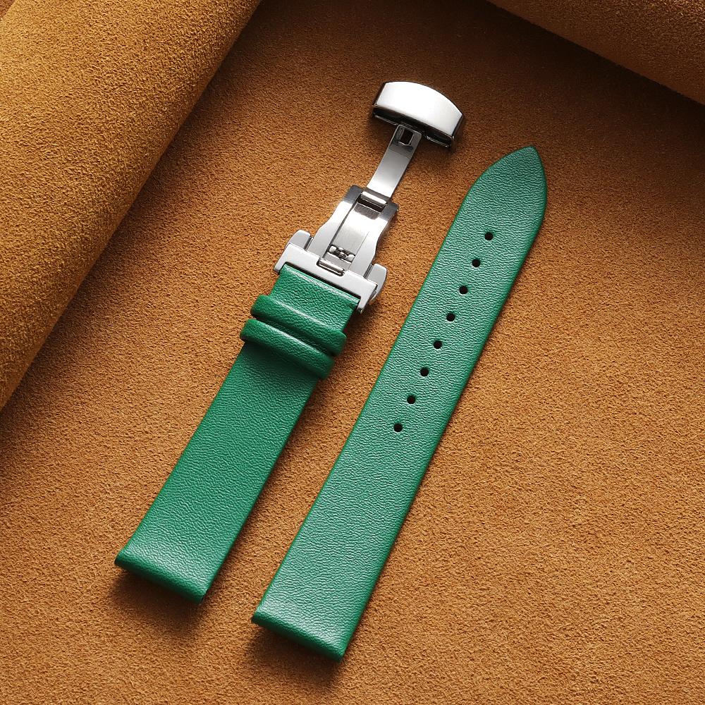 Ultra-Thin Genuine Leather Watch Band 12/14/16/17/18/19/20/21/22mm Soft Cowhide Strap Butterfly Buckle for Man Women Watchband
