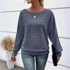 Women's Fashionable Solid Color Round Neck Long Sleeved Casual Pullover T-shirt Top