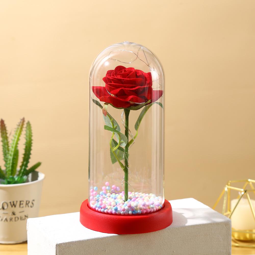 Valentine's Day Immortal Flower Glass Cover Gold Foil Rose Romantic Bouquet Ornament Couple New Year Birthday Gift