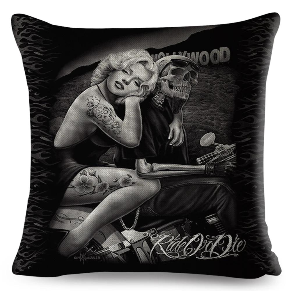 Mexico Chicano Sexy Women Skull Pillow Case Decor Cartoon Printed Girls Cushion Cover for Sofa Home Car Polyester 45*45cm