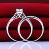 Women Engagement Wedding 2Pcs Ring Set Cubic Zirconia White Silver Plated Rings