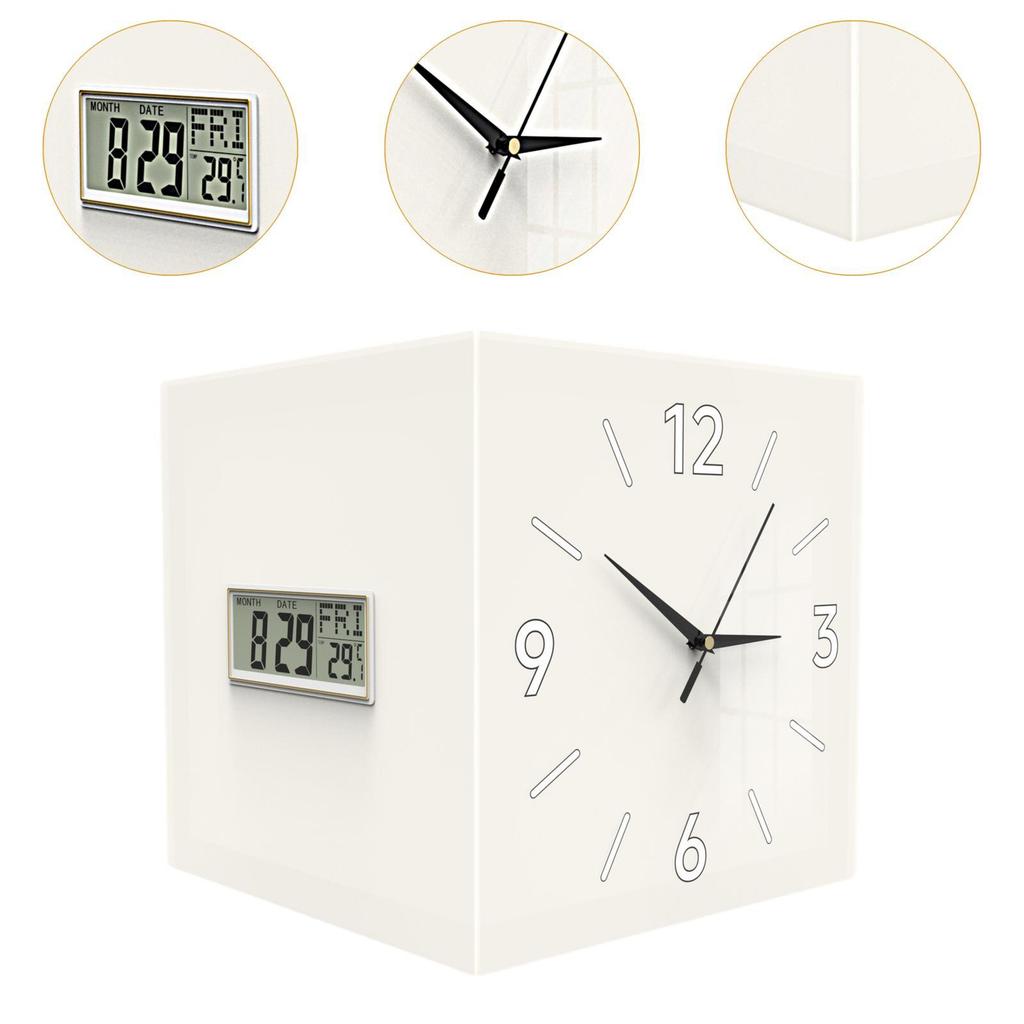 Corner Wall Clock Ornament Quiet Decorative Clock Month Date Week Display for Living Room Dining Room Kitchen Home Decoration