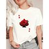 Oversize Women's Short-Sleeve T-Shirt with Red Rose & Black Thorns "K of Hearts" Poker Element Print