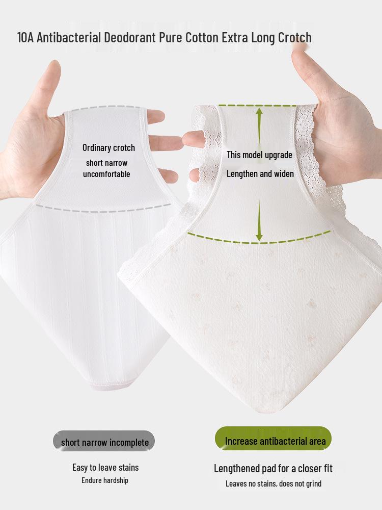 Antibacterial Pure Cotton Underwear for Girls in Puberty - Mid/Large Sizes, Junior High, Triangle Shorts