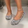 Chic and Trendy Horse Print Flats with Sleek Pointed-toe Design and Horizontal Black and White Stripes for Women