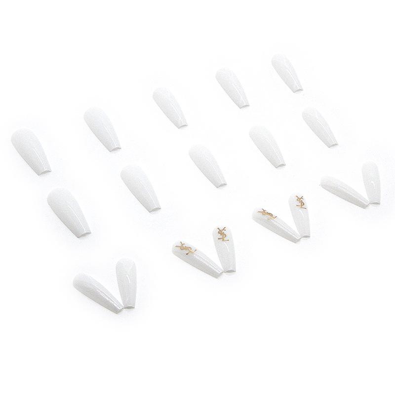 Long ballet fake nails smudged marble pattern fake nails nail art sticker nail sticker European and American nail pieces 24 pieces