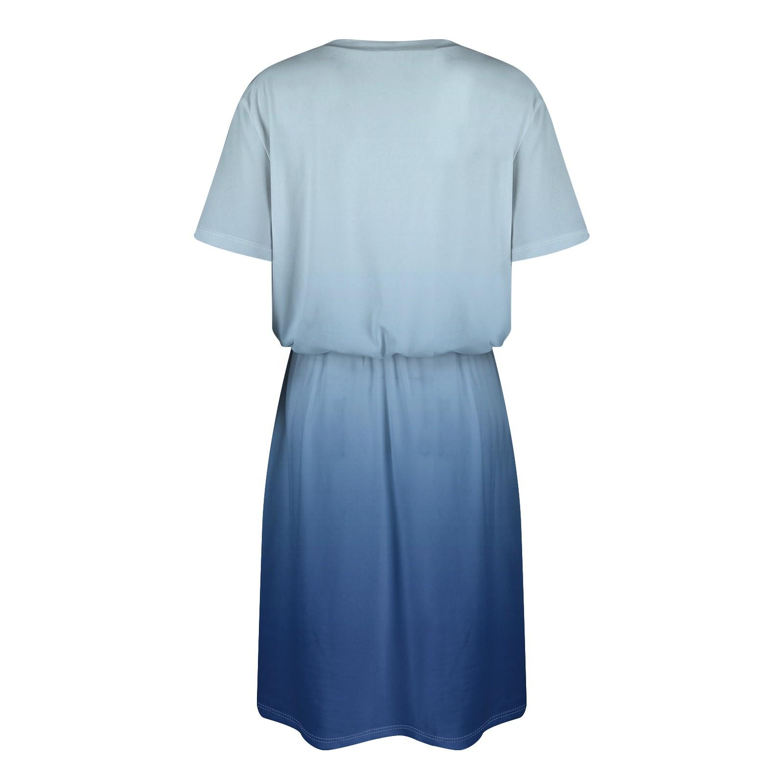 Женское свободное свободное повседневное платье с круглым вырезом и короткими рукавами — фото 5