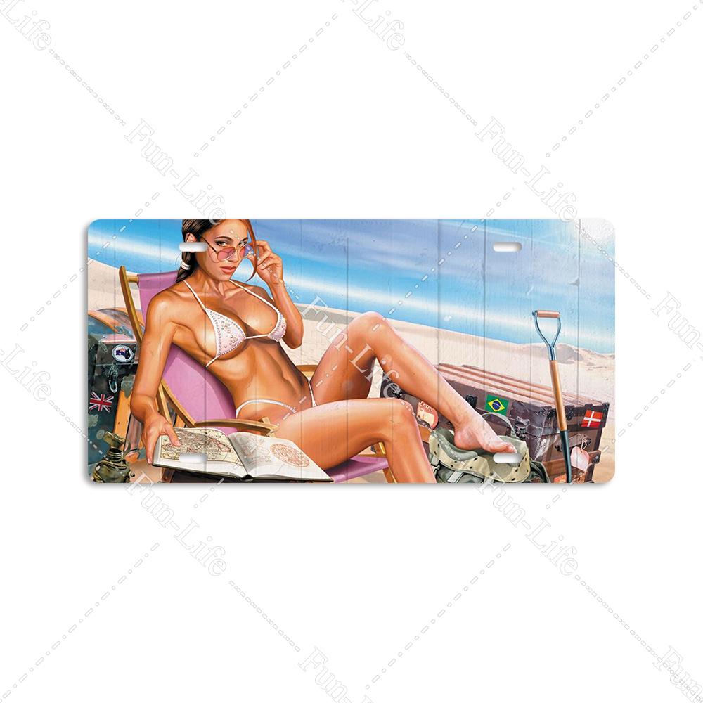 Beauty Vintage Metal Poster Airplane Retro Tinplate Compact Car Tin Signs Board Home Pub Bar Cafe Garage Wall Decor 15x30 cm