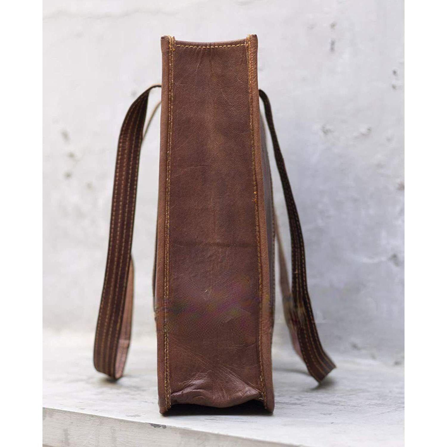 Женская коричневая большая сумка из натуральной кожи ручной работы — фото 2