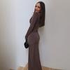 Shirring Women Classic Long Dress Autumn New Solid Long Sleeve High Collar Body-Shaping Vestidos Mujer Concise Trend Robe