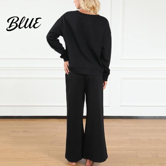 Round Neck Top And Wide-leg Pants Set 2 Pcs/Set Women Suit O Long Sleeves Solid Color Sport Loose Fit Sweatshirt Drawstring Elastic Waist Wide