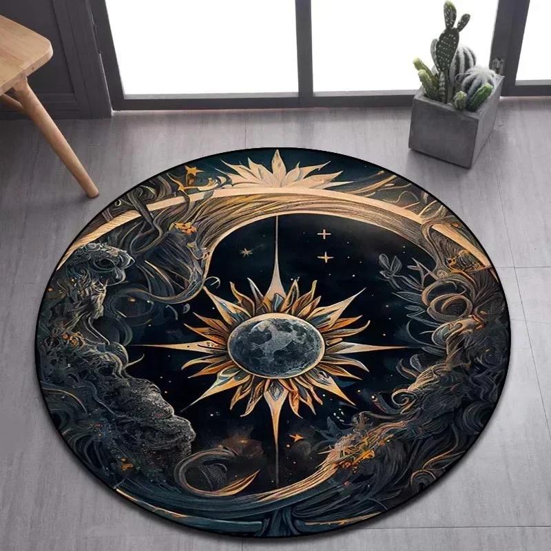 Viking Valknut Yggdrasil Tree of Life Round Area Rug,Carpet Rug for Living Room Bedroom Sofa Playroom Decor,Non-slip Floor Mat