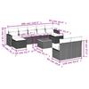10-teiliges Gartensofa-Set mit Kissen Schwarzes Poly-Rattan