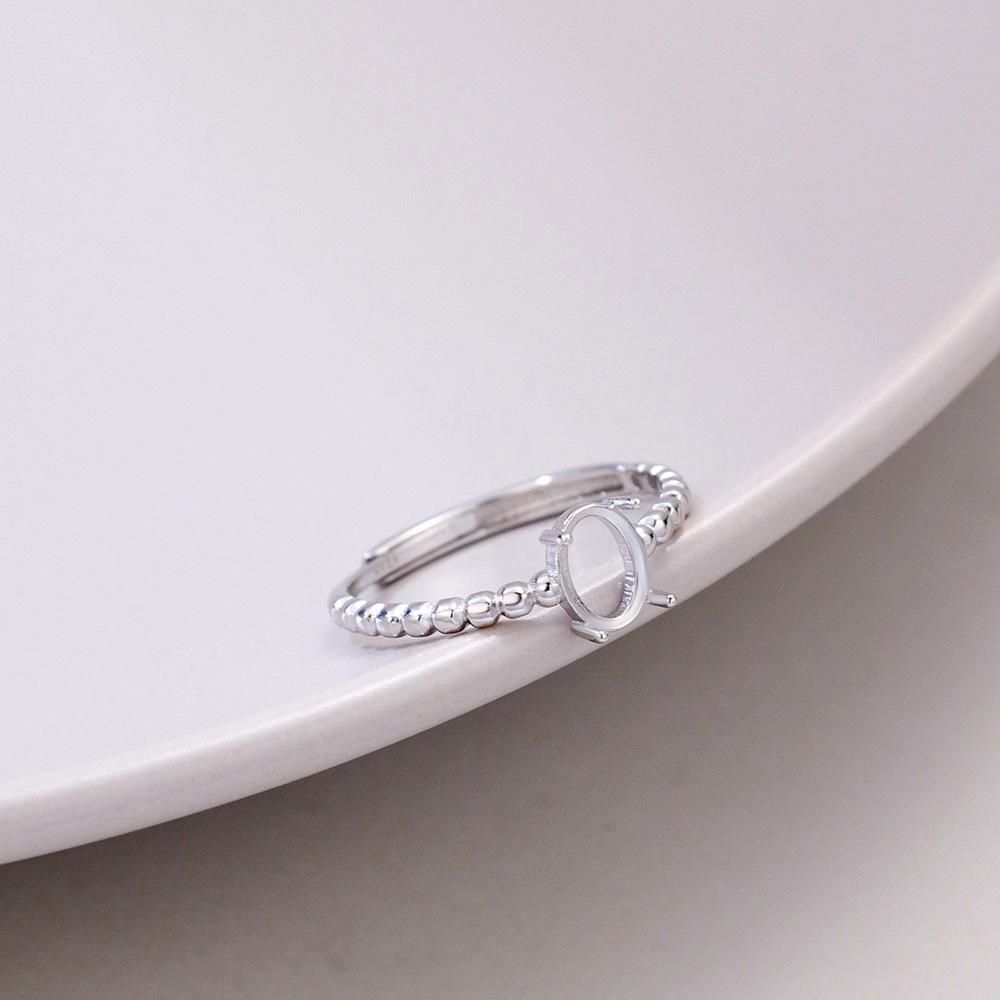 S925 Sterling Silver White Gold-Plated Adjustable Egg-Shaped Ring Base In Prong Setting, Exquisite Light Luxury Design.