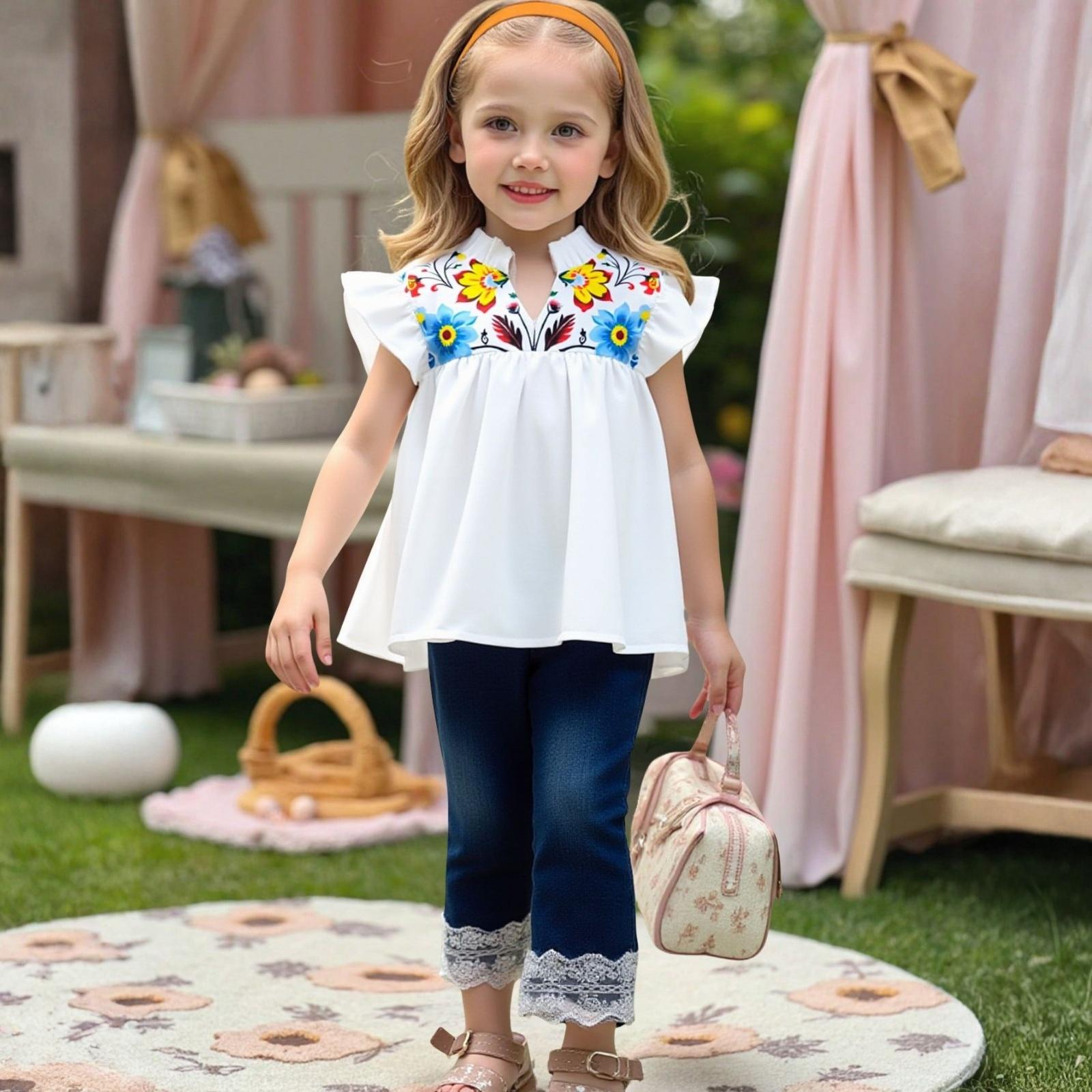 

Toddler Kids Cute Top & Jeans Outfit Set For Boys & Girls 120 белый