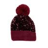 Women Knitting Hat Plush Ball Decor Shiny Sequins Decor Brimless Hat Winter Warm Furry Bucket Hat Headwear