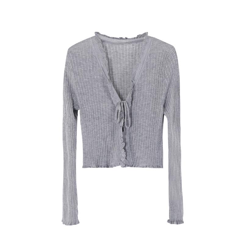 

Thirteen Lines Knitted Cardigan: Ruffle Trim, Short Length, Skin-Friendly Wool, Long Sleeve, No Returns or Exchanges One Size