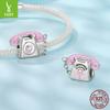 Pink Vintage Phone Diy Beaded Accessories Sweet Girly Heart Landline S925 Sterling Silver Beaded