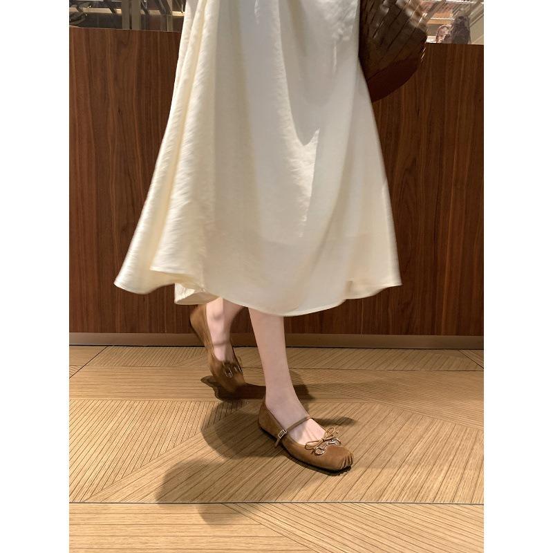 Sheepskin version~ Horse buckle pig nose single shoes bow flat ballet shoes women's Mary Jane shoes