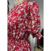 Women Summer Puff Sleeve High Waist Floral Midi Vacation Print Long Comfortable Lightweight High Recognition Elegant with Flattering Chic Dress